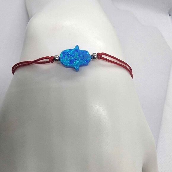 Red String of Luck: Blue Opal Hamsa Protection Bracelet - Picture 2 of 3